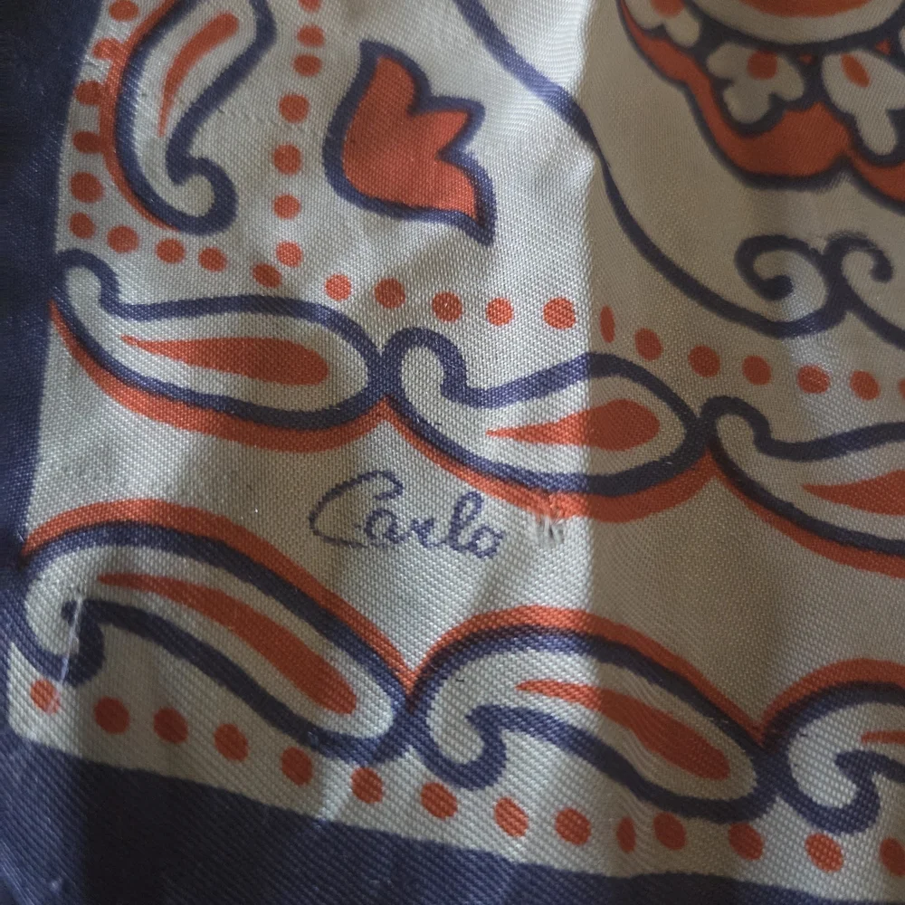 Vintage Carlo Paisley Satin Oblong Scarf Red White Blue Retro Neck Scarf